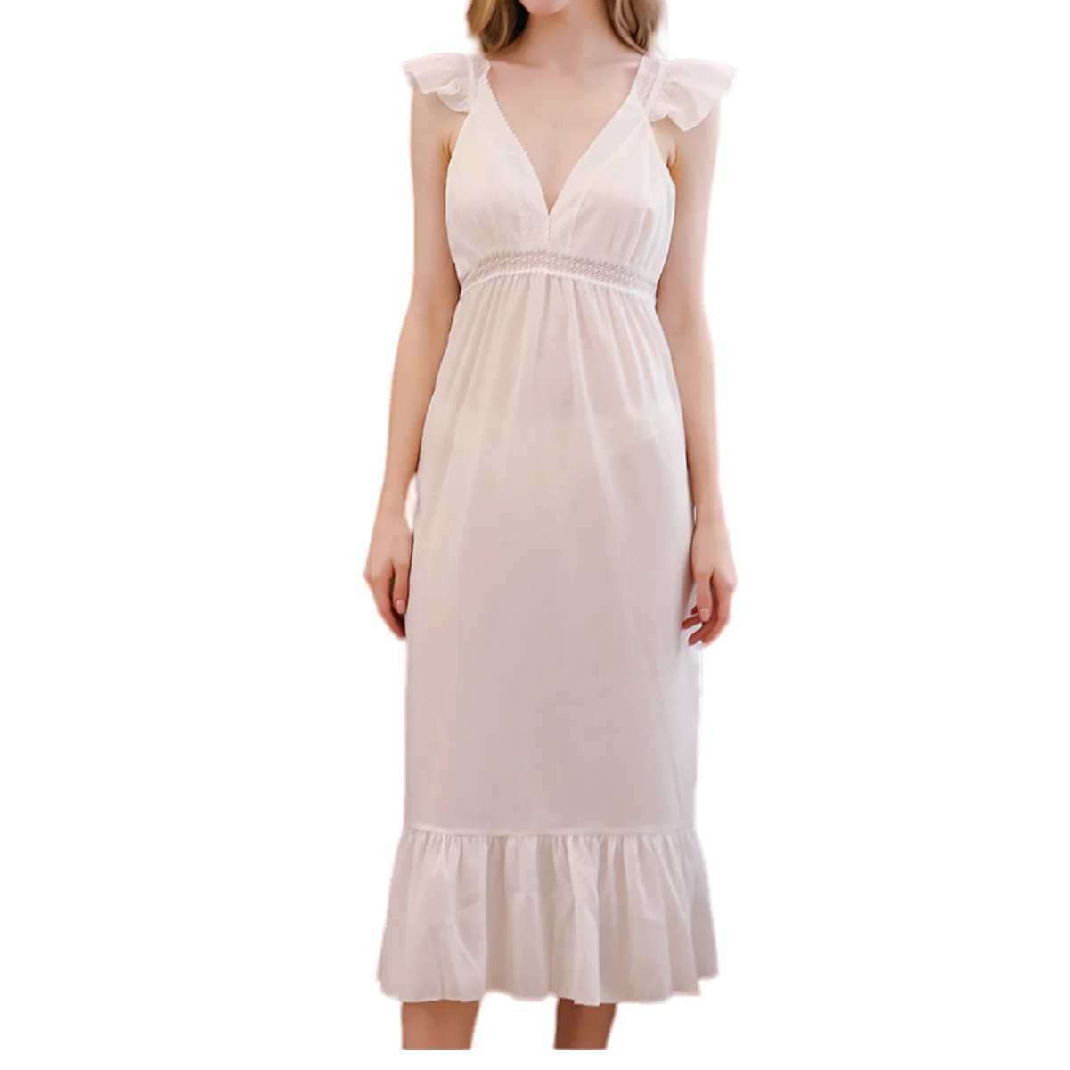 Factory wholesale 2024 summer new French court style pajamas lace V-neck dress ladies pajamas