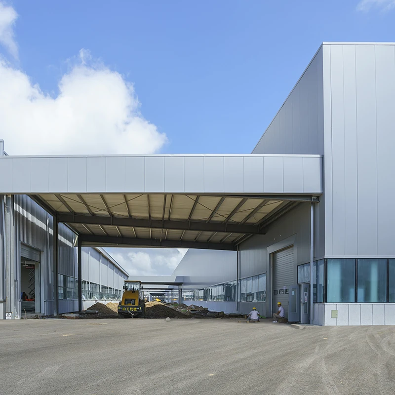 Prefabricated steel structures in modern design are used as workshop building materials