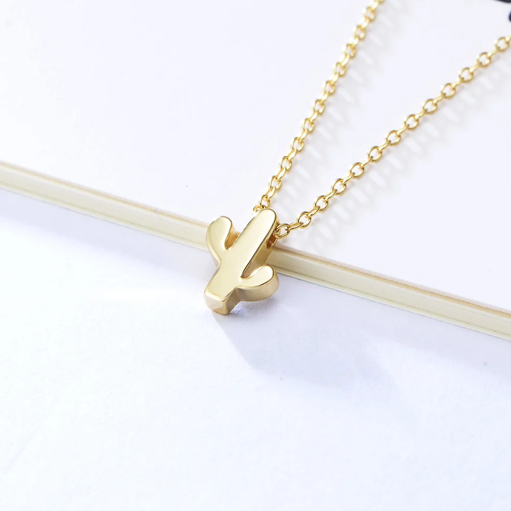 Dylam Necklace Sterling Silver Jewelry Minimal Charm 18K Gold Plated Women Pendant Small Cactus Necklace