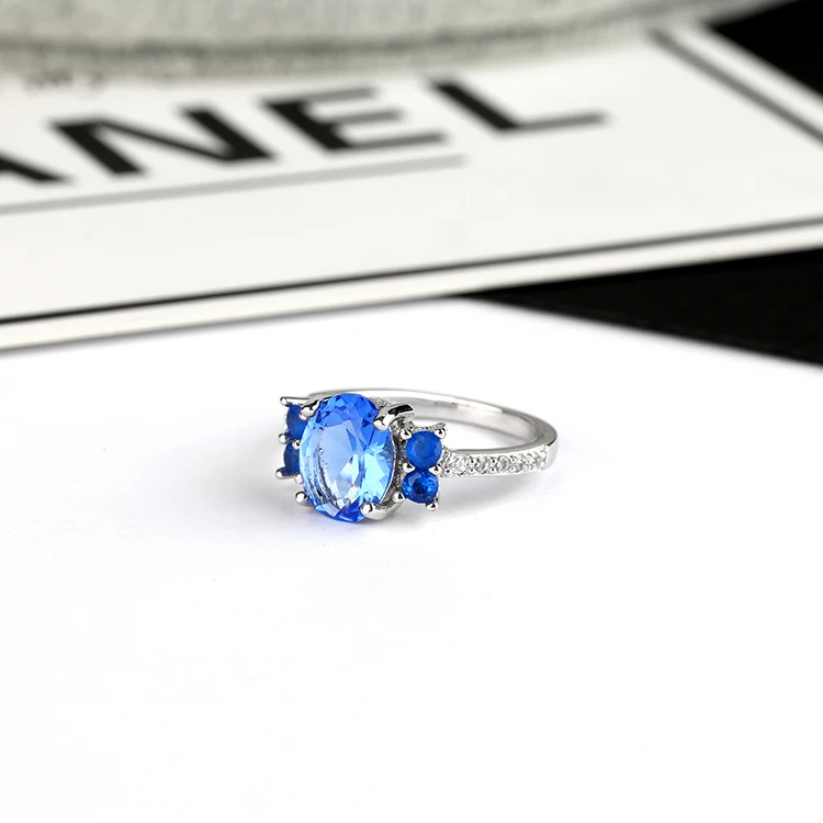 Mascot 925 sterling silver jewelry color cubic zirconia tennis ring sapphire ring women