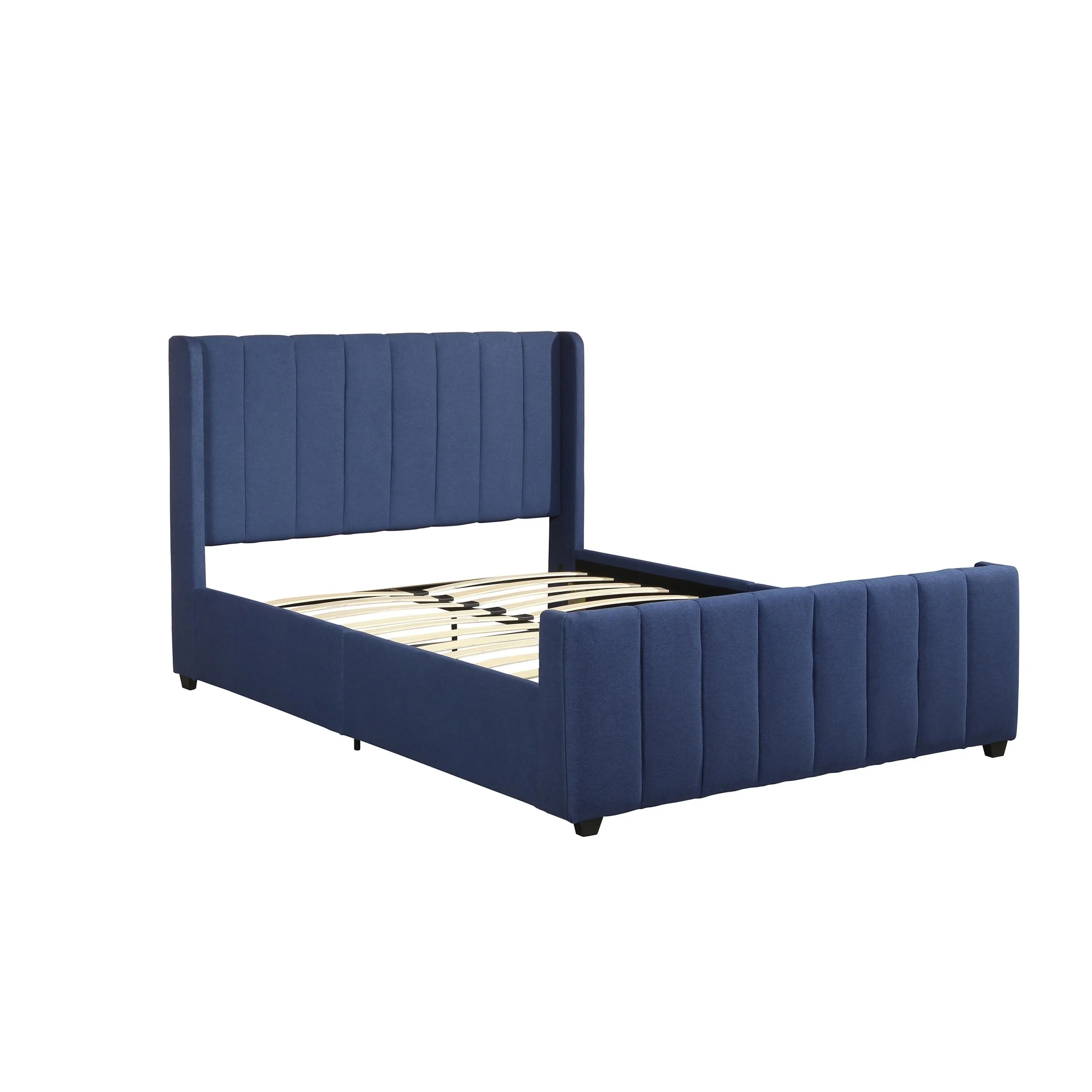 Nordic Bedroom Furniture Navy Blue Fabric Upholstered Queen-Size Bed Frame