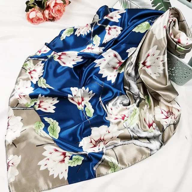 Large Satin Scarf for Women Silk Custom Printing Square Silk Scarves 130*130cm