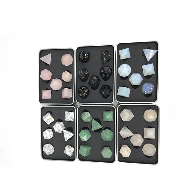 ENGRAVED obsidian dice Dungeons Dragons DND RPG 7 piece PRG gemstone dice set