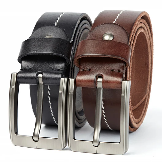 Professional manufacture custom durable top grain genuine leather belt men belt black good quality pin buckle belt