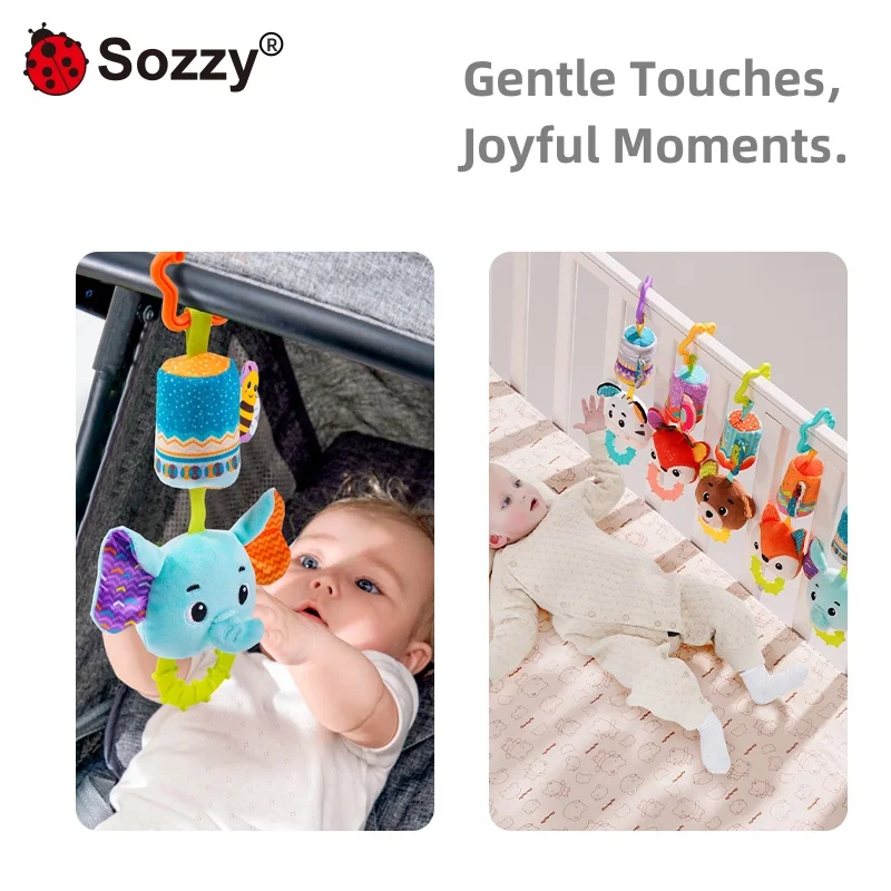 Custom Plush Animal Rattle Pull Musical Shaker Play Gym Plush Stuffed Animal Baby Rattle Baby hanging toy for Car seat Stroller
