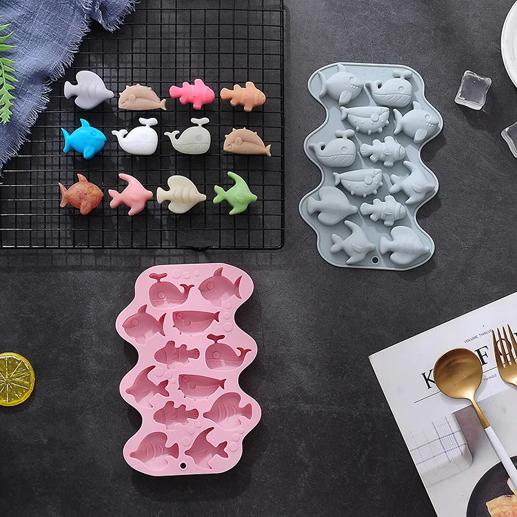 12 Cavity 6 different Marine Fish Shapes, Silicone Chocolate Molds, Pudding Cake molds Ocean World Ice Cake Mold BPA Free