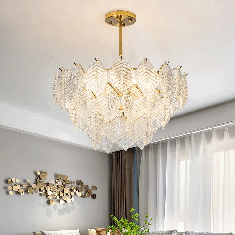 Leaf Glass Chandelier Nordic Luxury Modern Semi-pendant Foliage Ceiling Light Suitable for Living Room Bedroom Villa