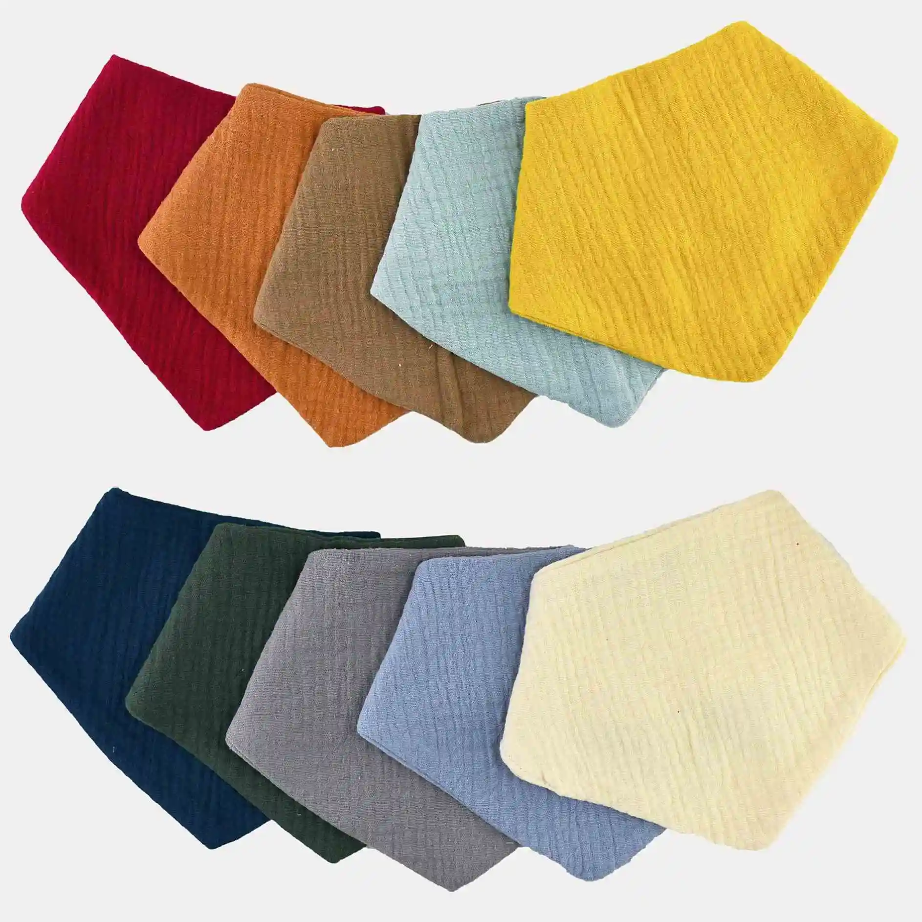 Cotton Crinkle Fabric Muslin Baby Bib Hot Sale 2-Layer Bandana Drool Waterproof Printed Oem Gauze Saliva Towel
