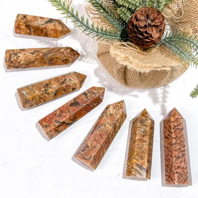 High Quality Natural Healing Crystal Point Peach Moonstone with Smoky Quartz Crystal Tower for Meditation