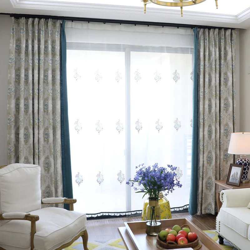 Luxury Popular Jacquard Dubai Curtain with Attached Valance for Living Room
