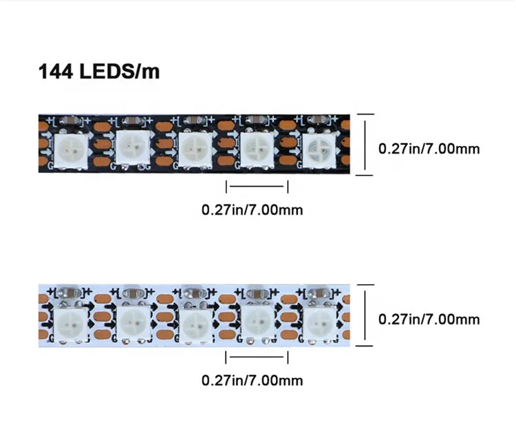 WS2812B 144 светодиодов/m DC5V Адресуемая RGB светодиодная Пиксельная лента 7 5 мм PCB Smart RGBIC WS2812 5V Светодиодные полосы света