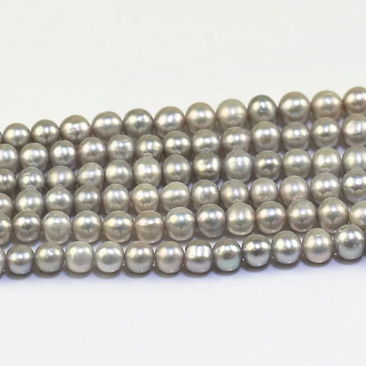 7-8mm AA off round silver grey freshwater oyster pearl in bulk price real pearl beads  handmade accessories material