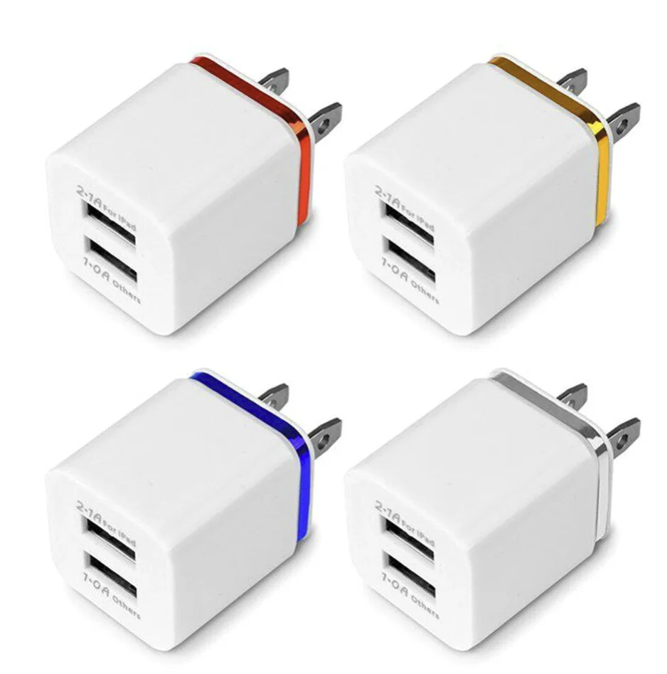 Dual USB Mobile Phone Charger 5V 2.1A + 1A Wall Power Adapter Colorful Candy Color