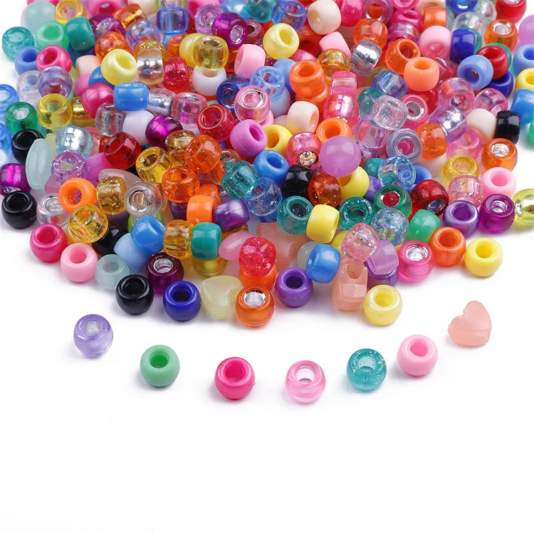 100 Pcs Acrylic Candy Colors Pony Beads 6x9mm Bulk for Arts Craft Bracelet Necklace Jewelry Making Earring Hair Braiding (Mix)