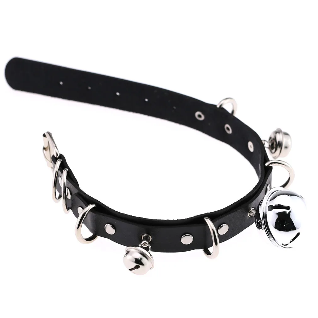 Black Leather Spike Rivet Stud bell Collar Choker Punk Rock Gothic Chokers chain Necklace