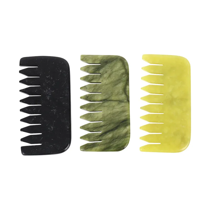 Natural Jade Hair Comb Xiuyan Jade Gua Sha Tools Jade Scalp Massager for Acupuncture Therapy Guasha Comb