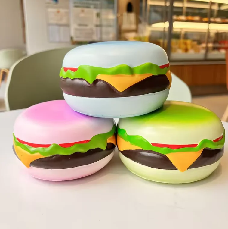 PU Foam hamburger shape Stress Ball Soft Reliever kids Toys capsule Tomato peach Shape Anti Stress Balls