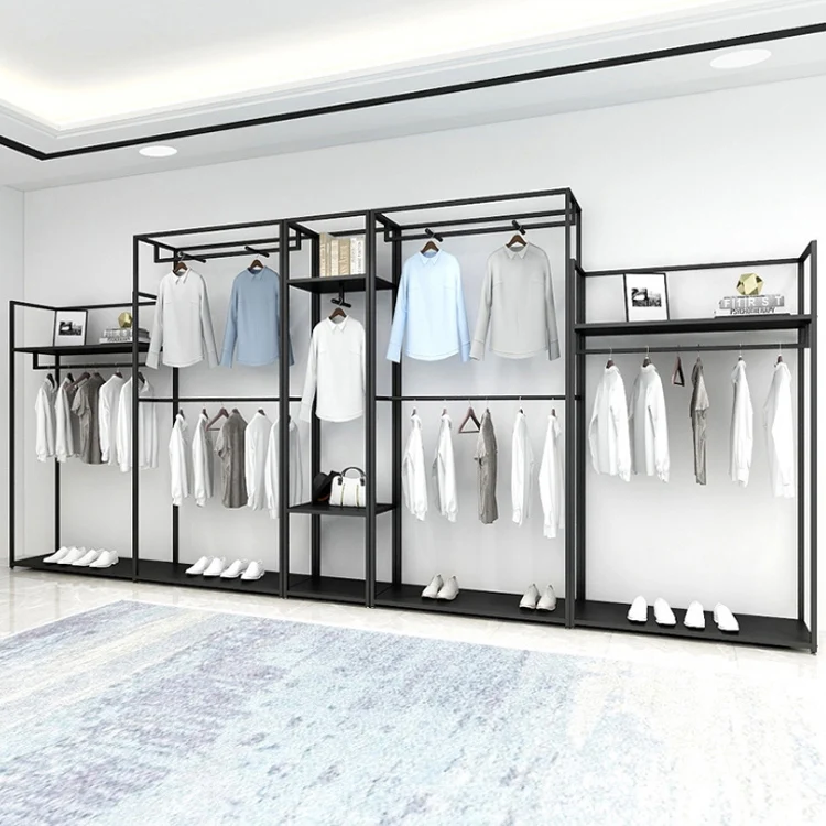 Top Supplier Showroom Garment Display Furniture Black Iron Clothes Display Racks and Stand for Boutique
