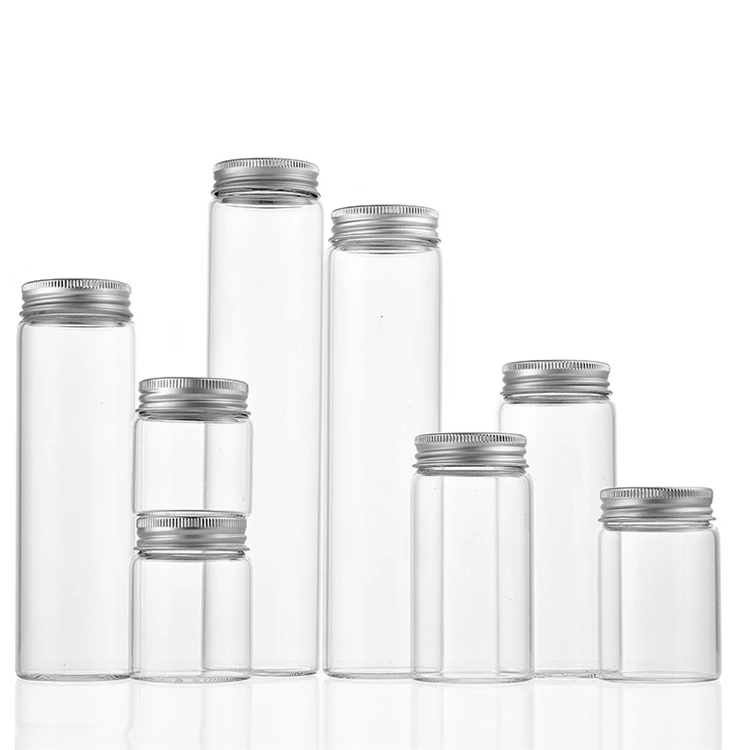 IBELONG Clear 47mm 50ml 60ml 100ml 150ml 200ml Tubular Glass Vial Tube Bottle with Aluminum Screw Cap