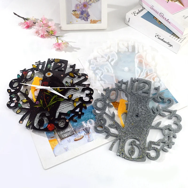 Силиконовая форма для часов Woodpecker с цифрами, форма из смолы для украшения дома