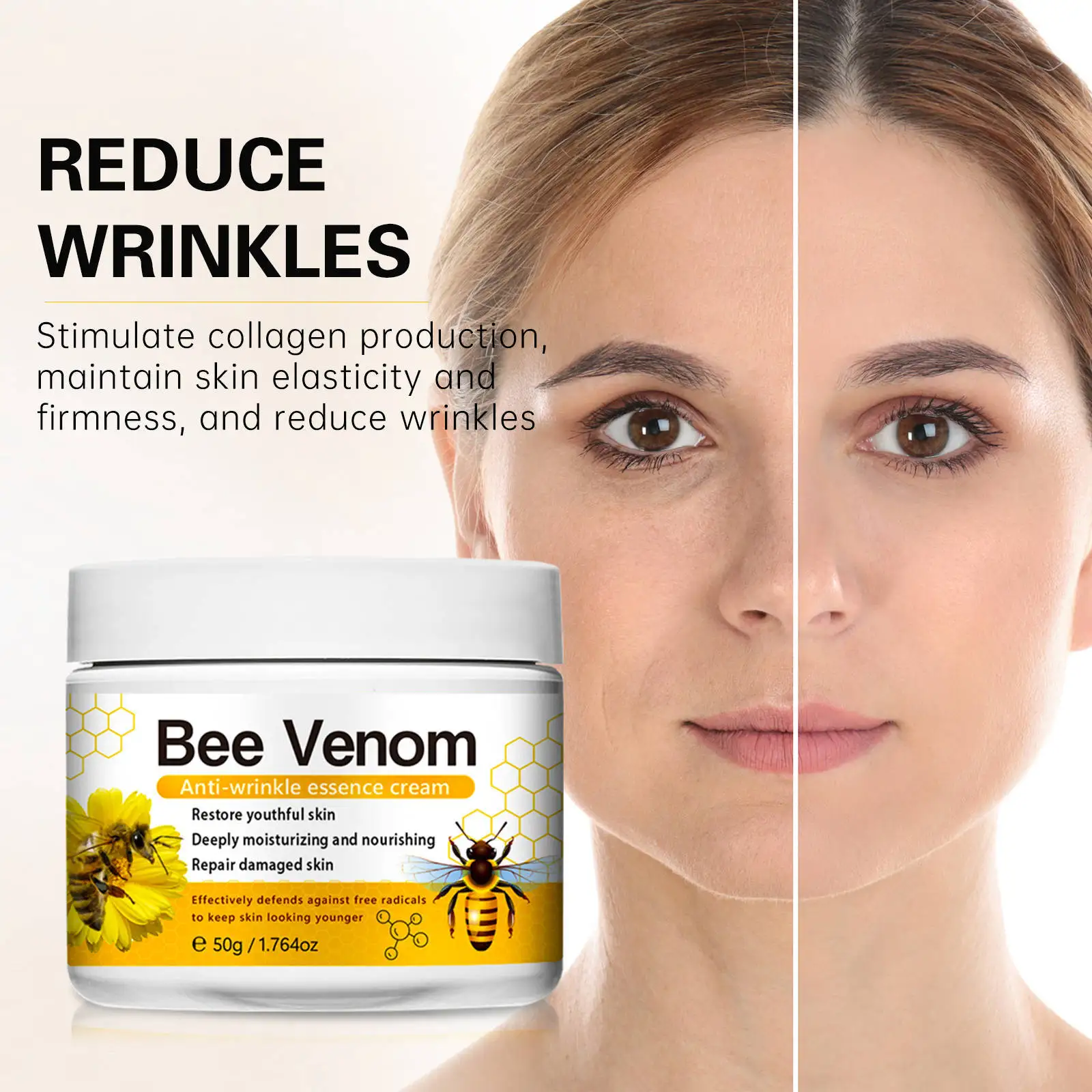 Oem Bee Venom Anti-Wrinkle Cream Anti-Wrinkle Hydrating Light Lines Brightening Wholesale Facial Anti-Wrinkle Cream 50G