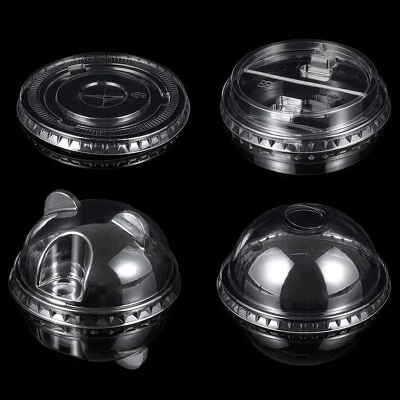 Wholesale 98 Diameter Plastic Flat Lid Dome Lid For PET Bubble Tea Cups