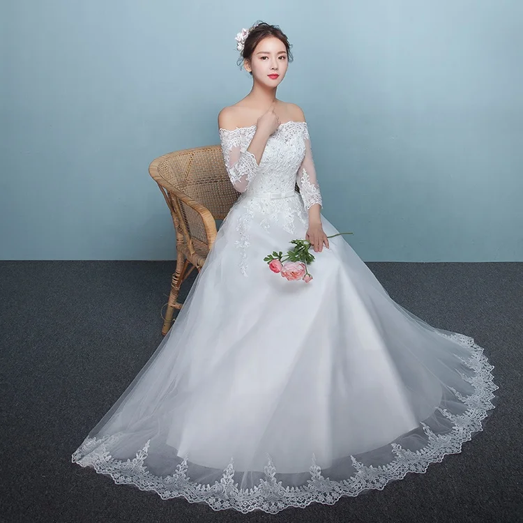  Новые модные женские свадебные платья на одно плечо с длинным рукавом для невесты