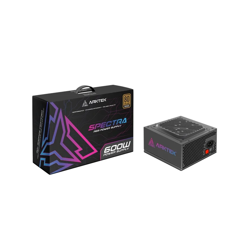 Блок питания ARKTEK RGB 600 Вт, 80 Plus, Сертифицированный блок питания белого/бронзового/золотого цвета 600 Вт
