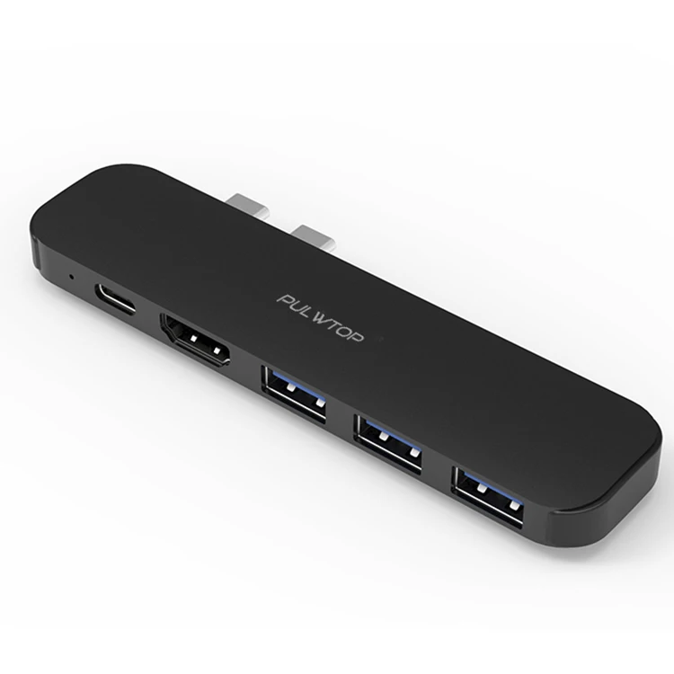Pulwtop High Speed Dual HD Port 6 Ports USB C HUB 6 in 1 3 USB 3.0 Metal