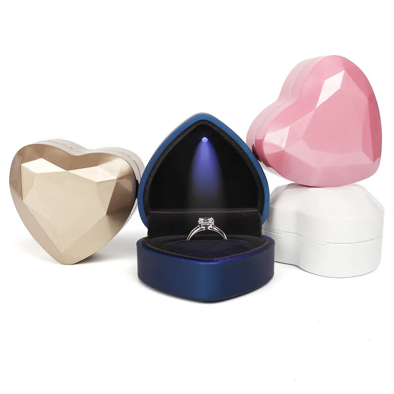 wholesale customized logo jewelry box package personalized pink heart shaped led ring box light