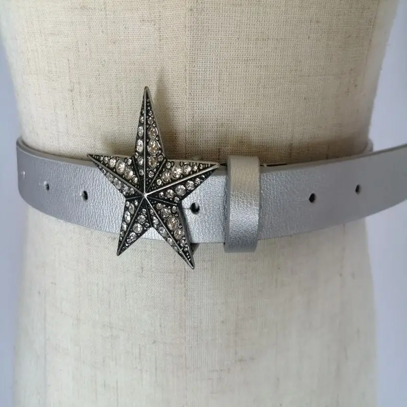2019 new fashion personality ladies thin belt with diamond five-pointed star buckle