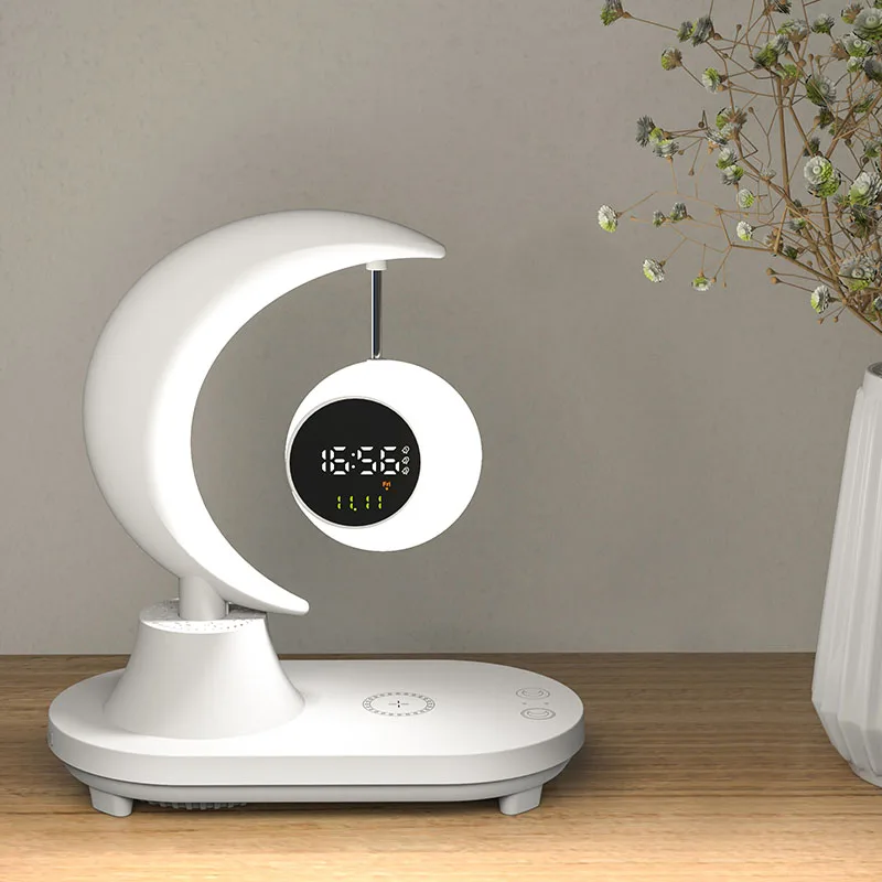 New Arrival Modern LED Music Ambient Lights Wireless Charging Smart Desk Lamp With BT Speaker Time Date Week Display Function