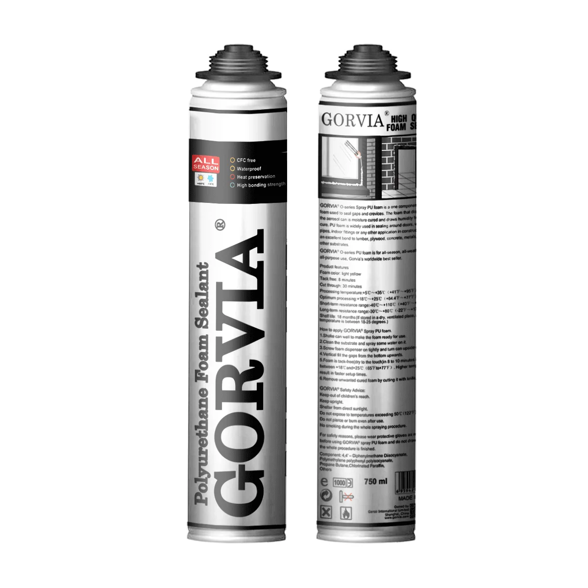 GORVIA 750ml Sealing Door Window Spray Chemicals Liquid Hard Polyurethane PU Foam