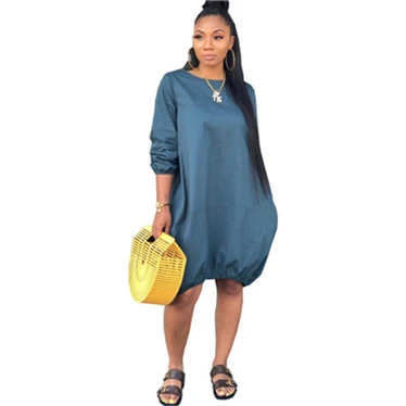 Summer Extra Small Women Round Neck Long Sleeve Hip-Hop Style Cover Fat Dress Clothes