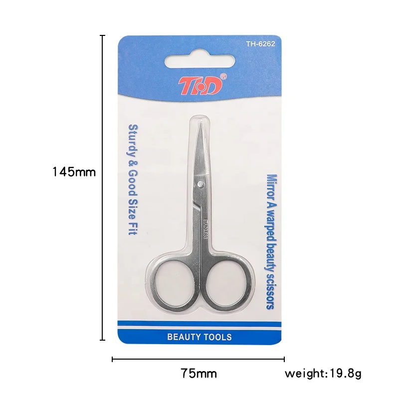 Private Label Beauty Tool Manicure Scissor Medical Stainless Steel Eye Brow Lash Silver Eyelash Eyebrow Scissor TH6262