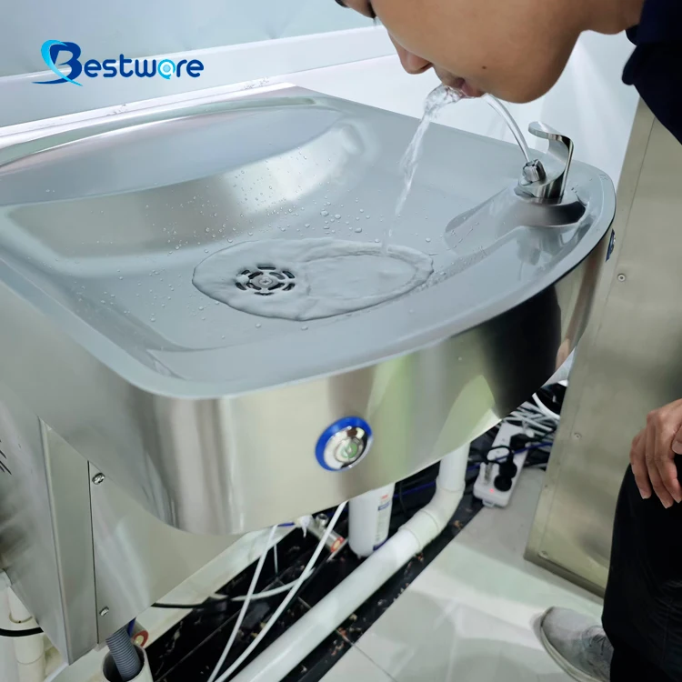 Stainless Steel Wall-Mounted Public Cold Water Drinking Fountain Station Modern Design with Sense Faucets