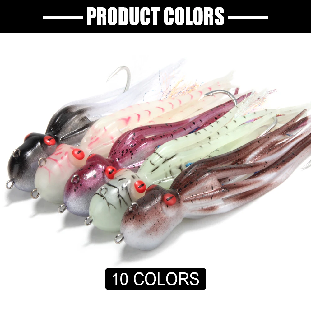 110g/150g/200g Spinpoler 3D Octopus Fishing Lure Artificial Saltwater Long Tail Squid Skirt Lure TPE Soft UV/Glow Octopus Bait