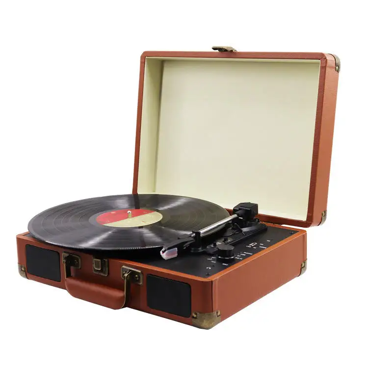 High Quality Portable Carrying Case USB Speaker with Headphone Jack Retro Record Player
