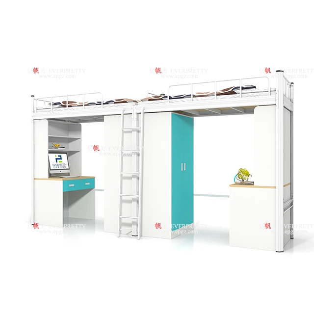 School Furniture High School Dormitory Metal Bunk Bed with Study Desk and Cabinet for Student