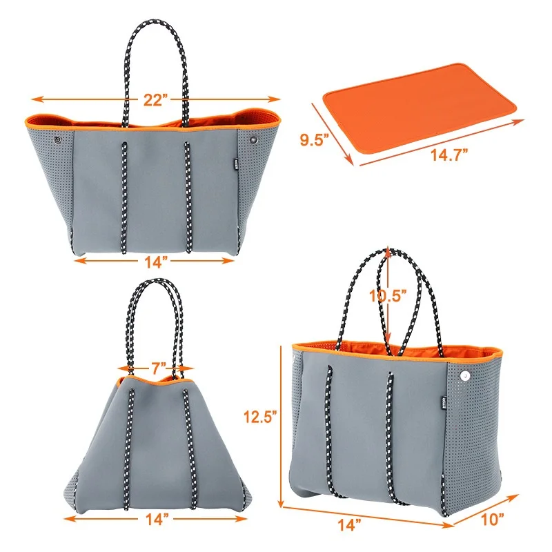 Waterproof Side Punched Beach Bag Summer Neoprene Tote Handbag High-Capacity