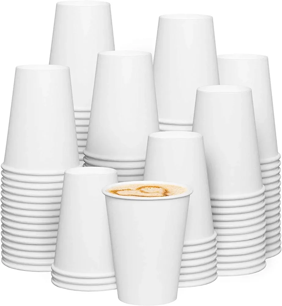 8oz 12 oz 16 oz Hot White Paper Coffee Cup with Black Dome lid and Kraft Sleeves