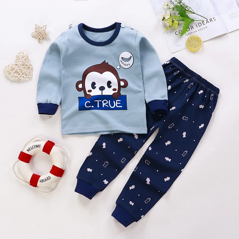 
High Quality Kids Long Sleeve 100% Cotton T Shirts Children Printed Lounge Wear T-Shirt Pants Set 