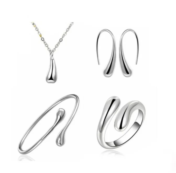 Fashion Elegant Silver Jewelry Sets Kolye Earrings Bracelet Jewelry Set For Women Girls