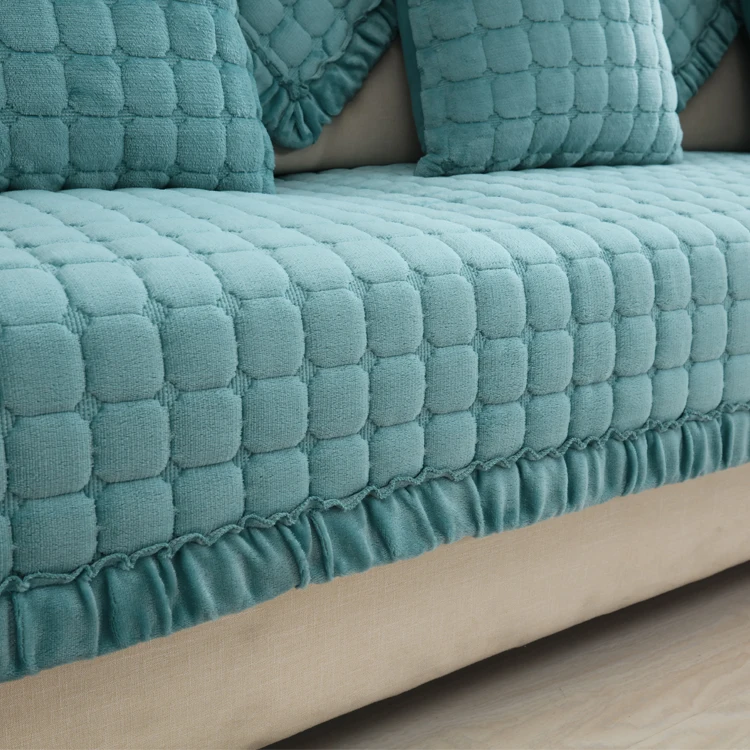 Однотонный плюшевый зимний теплый чехол для дивана в европейском стиле Противоскользящий чехол для дивана