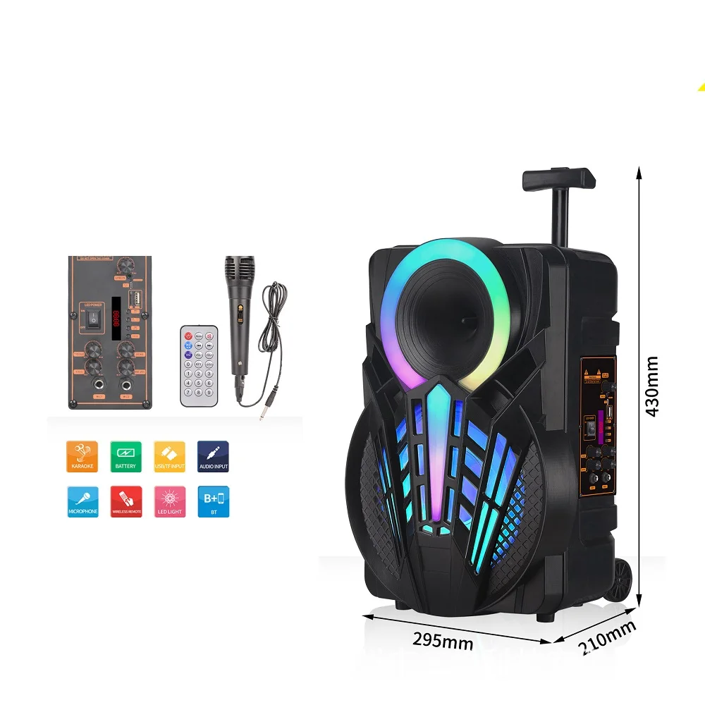 Portable Outdoor Speakers Bluetooths Wireless High volume led RGB Cancing 20W Trolley Speakers