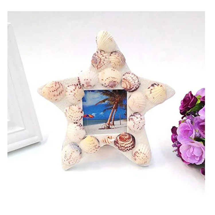 Home decoration sea vacation photo frame ocean with sea shells covered frames picture