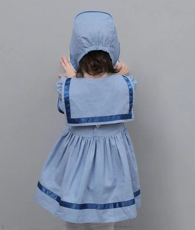 08AS solid blue princess design little baby girls princess dresses infant toddler kids cotton dress clothing boutiques