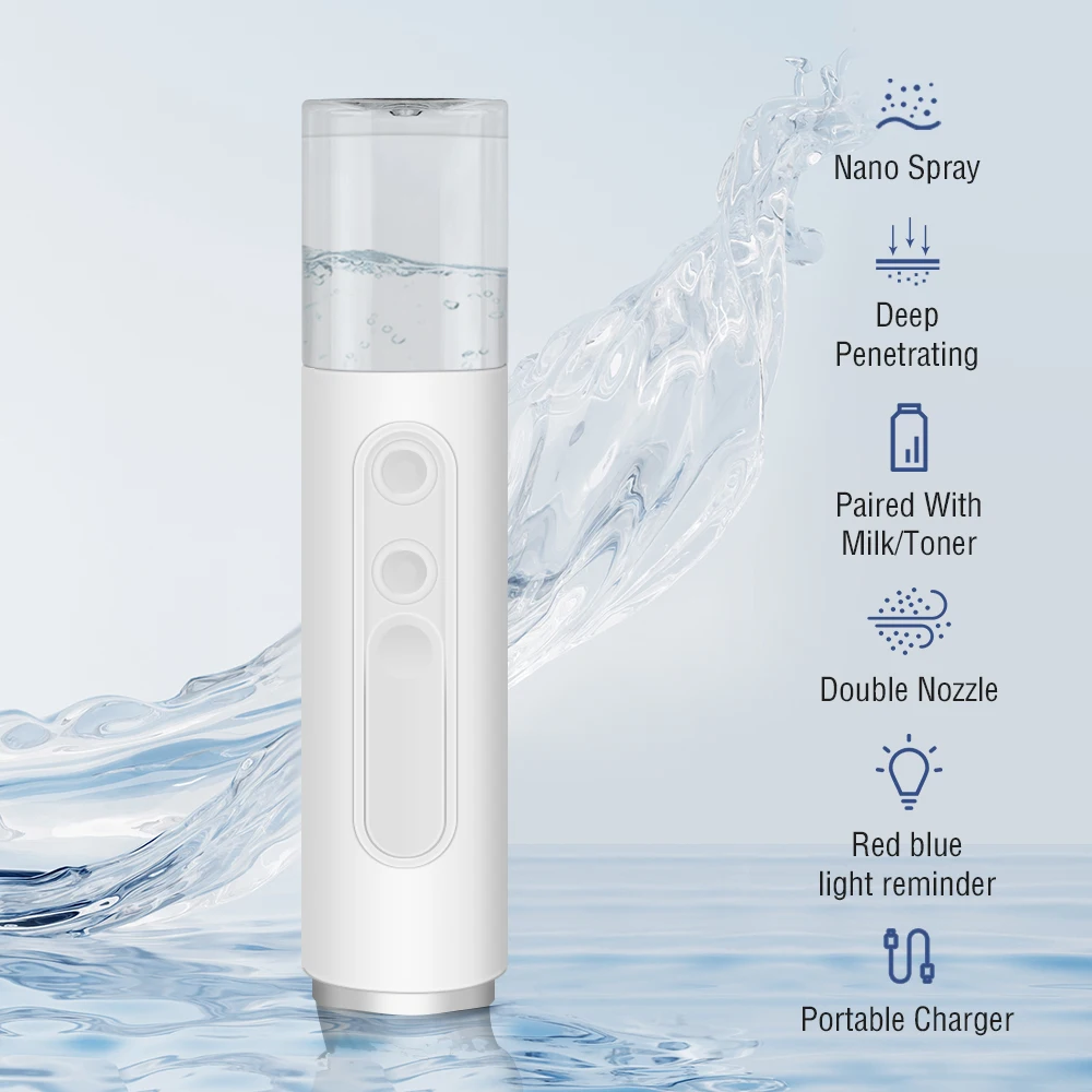 2024 Hot Selling Portable Face Steamer Mini 25ML Water Tank Portable Double Fog Outlet Facial Nano Mist Sprayer