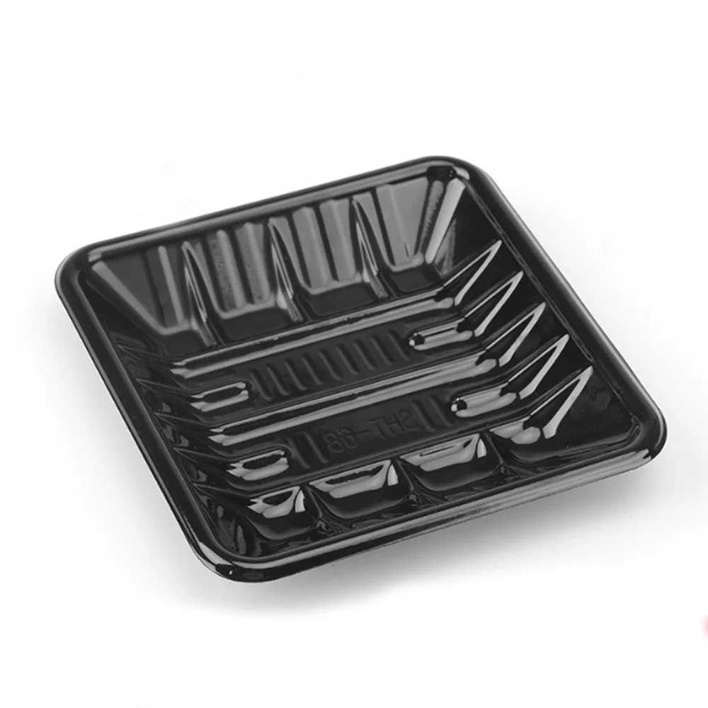 
Hot sale for supermarket RPET/PET flammulina black disposable plastic vegetable tray 
