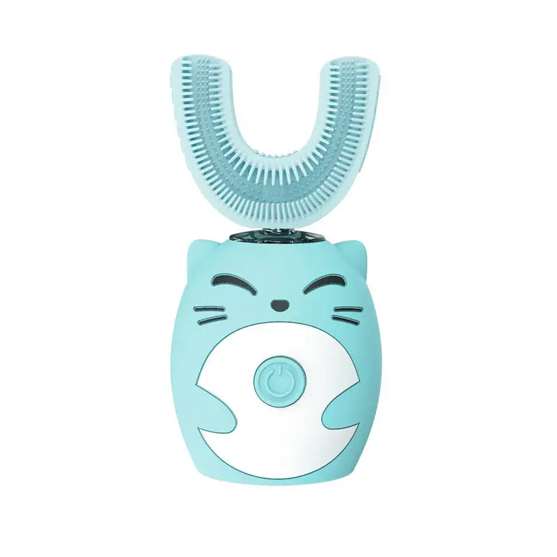 Kids Rechargeable Electric Toothbrush UV Light Air-Drying 360° Sonic Waterproof U-Shaped Design Cartoon Cat Style Food Grade
